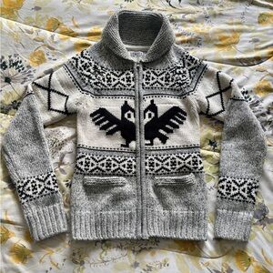 Bluenotes Owl Cowichan Style Zip Cardigan XS